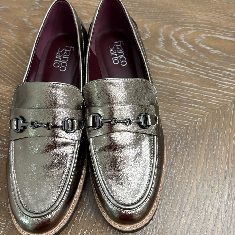 Franco Sarto Colette Metallic Pewter Horsebit Lug Sole‎ Loafers Womens 8W